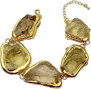 LAnGSHAW Natural 27x33mm Lemon Quartz Rough Raw Bracelet Brushed Bead Semi Precious Women Jewelry