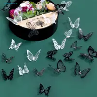 在飛比找蝦皮購物優惠-阳光家居 18只装黑白蝴蝶 3D立体仿真蝴蝶PVC 家居创意