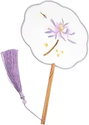 ABOOFAN Handheld Circular Fan Chinese Embroidery Fan Silk Fan for Travel for Wedding Portable Decorative f