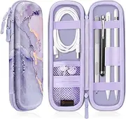 Fintie Holder Case for Apple Pencil Pro, Apple Pencil (USB-C) & Apple Pencil (1st / 2nd Gen), PU Leather Carrying Bag Sleeve Compatible with Apple Pen, USB Cable, Samsung Stylus, Lilac Marble