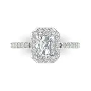 14K White Gold Accents Anniversary Ring, 1.92 ct Emerald Cut Simulated Diamond