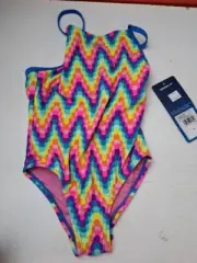 Speedo Girls' Swimsuit One Piece Print, Blue Lemonade, Size Small $44 NWT