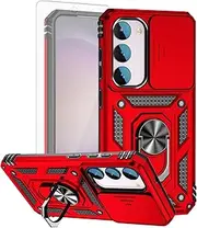 [Asuwish] Mobile Phone Case for Samsung Galaxy S23 FE 5G Case with Glass Film Tempered Glass Screen Protector Camera Protection Slider and Magnetic Ring Stand S 23 S23FE 23FE Slim Mobile Phone