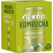 Nexba Kombucha Apple Pear & Ginger Drink Cans 330mL x 4 pack