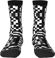 [pvinnk] Black White Formula Checkered Pattern Print Adult Long Thick Socks Unisex Crew Socks For Men Womenfor Workouts Sports, 2 Black-1, One Size