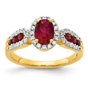 14k Yellow Gold 1/3 Ct. Lab Grown Diamond VS/SI+ G+ and Oval Lab Created Ruby Ring