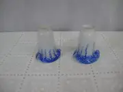 Pair of Hand Blown Glass Tulip Shades White / Blue