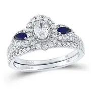 14k White Gold Oval Diamond Bridal Wedding Ring Set 7/8 Cttw