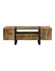 [IHOMDEC] TV Cabinet with Cabinets and Open Shelf in Rustic Dark Brown