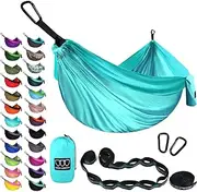 Gold Armour Camping Hammock - XL Double Parachute Hammock (2 Tree Straps 16 LOOPS/10 FT Included) USA Brand Lightweight Nylon Mens Womens Kids, Best Camping Accessories Gear