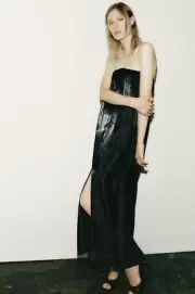 RRP $169 ZARA STRAPLESS MIDI DRESS BLACK INTERIOR CORSET FRONT SLIT SIZE S,L NWT