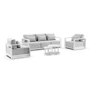 Whitehaven 3+1+1 Seater Outdoor Aluminium Lounge with Hugo Coffee Table Set White - Textured Olefin Grey