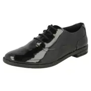 Girls Clarks School Shoes, Patent Leather, Lace Up Fastening: Drew Star