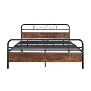 Foret Bed Frame Metal Queen King Single Full Size Modern Wooden Headboard Bedroom Base Platform