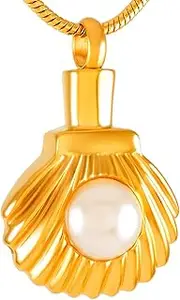 DOTUIARG Stainless Steel Shell Hold Pearl Memorial Urn Jewelry to Hold Cremated Ashes Keepsake Cremation Pendant Necklace for Pet