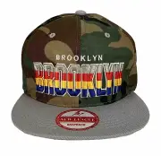 Brooklyn NY Flat Bill Snap Back Ball Cap Embroidered Camo/Gray Hat Adjustable