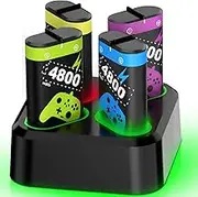 QIQIAZI Rechargeable Battery Packs for Xbox Series X|S/One, 4 X 4800mWh Xbox Controller Battery Packs, Rechargeable Batteries with Charging Dock for One/S/X/Elite