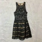 Aidan Mattox Size 0 Mini Dress Black Lace Sleeveless Fit Flare High Neck Short