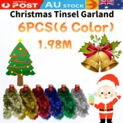 6 x1.98m Christmas Tinsel Garland Party Door Xmas Tree Ornaments 6 Color AU
