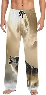 [XYMZR] Wolf Retro Moon Men's Pajama Bottoms Lounge Pajama Pants Sleep Bottoms with Pockets for Men S
