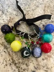 8 Fun Colorful CIRCLE ROUND Wine Glass Charm Rings Set Of 8