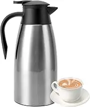 Coffee Carafe 2L Silver Insulated 201 Stainless Steel Double Wall Vacuum Carafe with Leak Proof Lid, Coffee Carafe Dispenser for Office Hotel