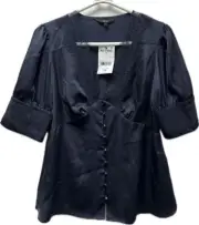NEW Next Navy Satin Style Button Up Blouse Top Size 12