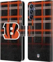 Head Case Designs Officially Licensed NFL Ombre Black Plaid Cincinnati Bengals Art Leather Book Wallet Case Cover Compatible with Samsung Galaxy A15