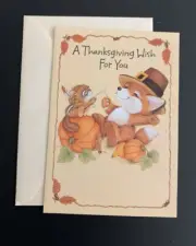 Vintage Thanksgiving Greeting Card fox chipmunk Hallmark new with envelope