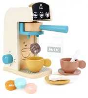 Kids Wooden Toys Coffee Maker Toy Espresso Machine Playset - Toddler Play Kit...