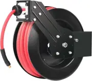 50ft Auto Rewind Retractable Reel with 3/8" x 50' Air Hose with Brass Fittings