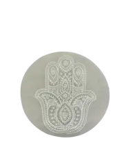 Hamsa Hand Selenite Charging Round Display Plate Crystals Jewelry Dish Holder