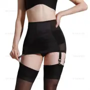 Luxallacki Sheer Mesh & Satin Garter Belt 6 Straps Suspender Hollow Rear Girdle
