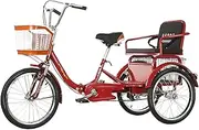 DEFGHIJ Adult Tricycle 20inch Trike Bike Bicycle Folding Tricycle with Shopping Basket 3 Wheel Bicycle for Seniors Women Men Trikes Recreation Shopping(Red)