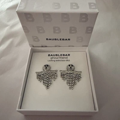 BAUBLEBAR GHOULS RULE AVERAGE MORTALS DROOL RHINESTONE GHOST EARRINGS NIB