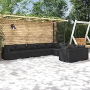 Sofa Furniture Set, Balcony Furniture, 9 Piece Garden Lounge Set with Cushions for Porch, Poolside, Deck, Garden, 70 x 70 x 60.5 cm, Black