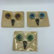 3 Sets Vintage Owl Face Eyes Beak Plastic Yellow Green Blue Macrame Kit