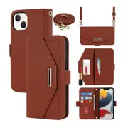 Crossbody Phone Case Wallet PU Leather Flip Wrist Holder iPhone Cases-Brown