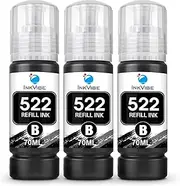 InkVibe 522 Black Ink Bottle Refill, High Capacity,Replacement for Epson 522 Ink Compatible with Epson ET-2720, ET-2800, ET-2803, ET-4800,ET-4700,ET-2400 ET-2840,ET-4810 Printer,522 Ink Black