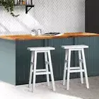 Set of 2 Wooden Bar Stools White Backless Kitchen Dining Counter Chair Furniture