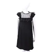 在飛比找Yahoo奇摩購物中心優惠-PINKO 蕾絲珍珠細節黑色荷葉袖絲質洋裝