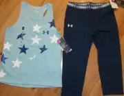 Under Armour sparkle stars tank top & cropped capris leggings NWT girls L YLG