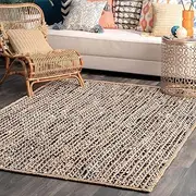 [Aizza Trends] Indian Handmade Braided Jute with Black White Cotton Area Rug-Floor Carpet Rug-Bed Side Runner Rug-Doormat Rug - 8 x 8 Feet Square (240 cm x 240 cm)