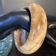 Excellent Untreated Natural Jade Bangle 64 Mm Yellow Mountain Scenery