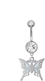 [Niaspi] Hypoallergenic 316L Surgical Steel Belly Navel Rings for Women Dainty 14G Butterfly Dangle Belly Button Ring Navel Curved Barbell Studs Dangling Body Piercing Jewelry 3/8 Inch