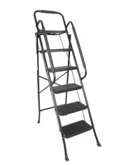 5 Step Folding Step Stool Ladder with Handrails and Tool Platform 330LB Load