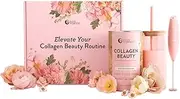 [Nutra Organics] Collagen Beauty Box Set 450g | Complete Gift Set with Collagen Powder, Glass Tumbler & Whiz Stick for Convenient, On-the-Go Beauty Elixir Mixing | For Healthy Hair, Nail and Skin