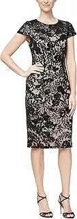 [Alex Evenings] Women's Short Knee Length Floral Embroidered Cocktail Sheath Gown, Wedding Guest, Party Dress