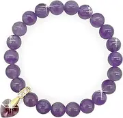 { Georgiadis } - Stunning 8mm Amethyst Gemstone Bracelet with Austrian Crystal Heart Charm and Real 18k Gold Plated Bail, Calming, Promotes Spiritual Awareness, Colour Therapy Purple, Birthstone February, Gift, Love, Bracelet for Women