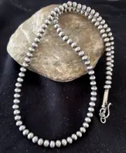 Native American 5mm Sterling Silver Beads Navajo 21" Hook & Eye Cone Necklace